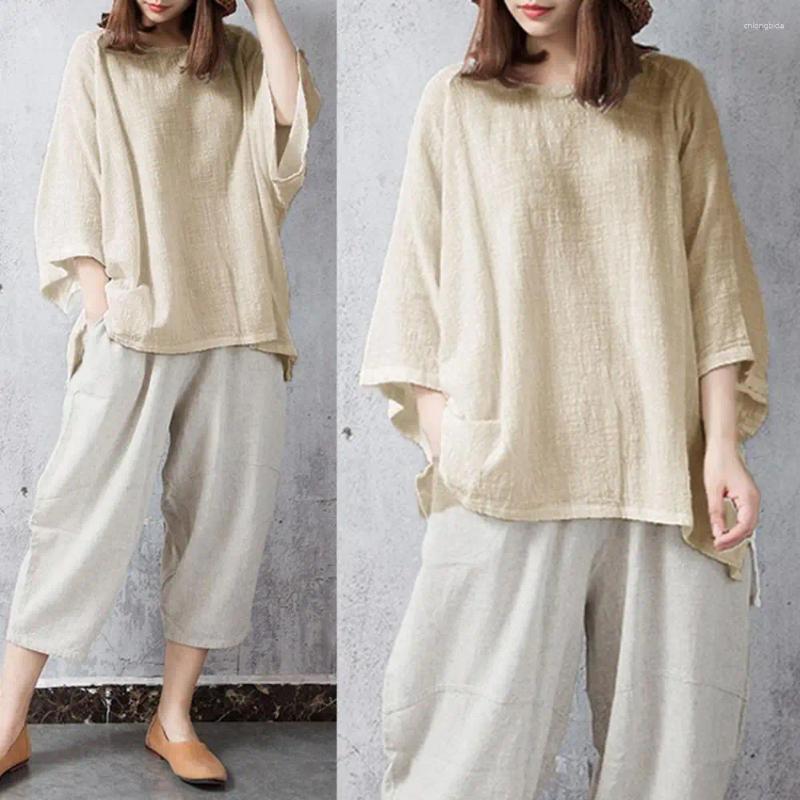 Womens Blouses Women Summer Tops Relaxed Fit Stylish Textured Solid Color 3/4 Sleeve Tee Shirt For Office