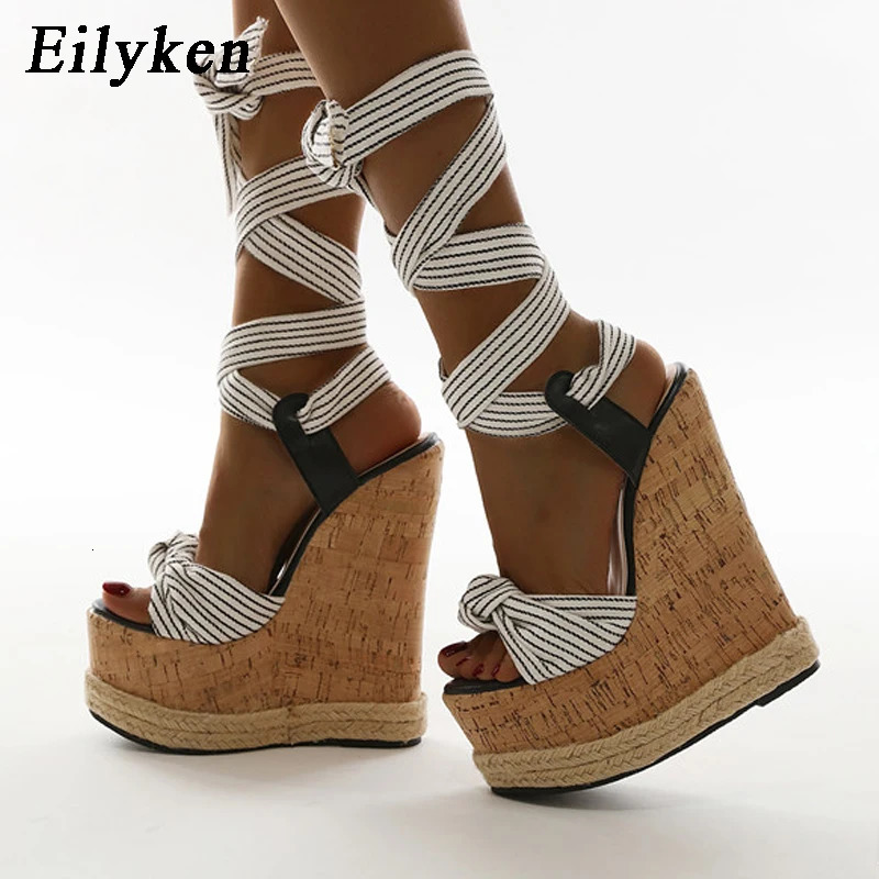 Eilyken Summer Solid White Platform Wedges Sandals Women Fashion High Heels Ankle Strap Ladies Open Toe Shoes 240619