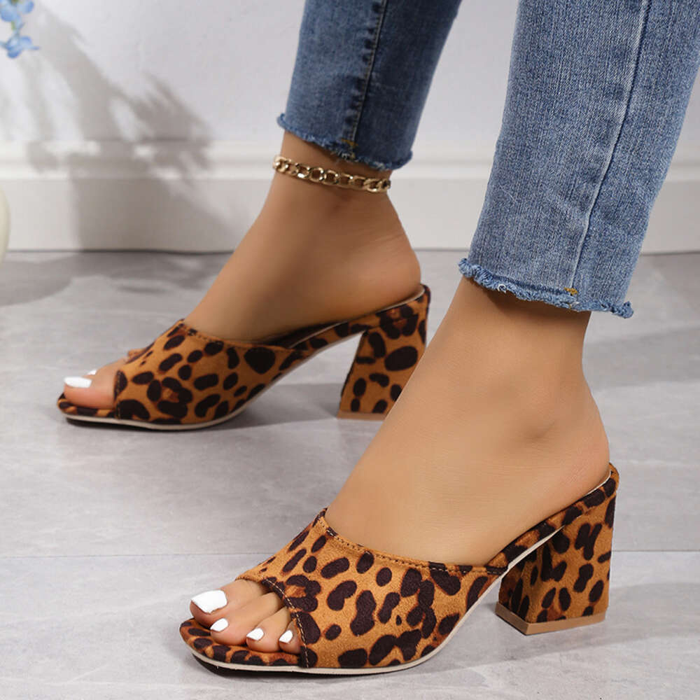 Summer New Large Women S Leopard Pattern Sexy Thick High Heel Sandals Ddmysaturn