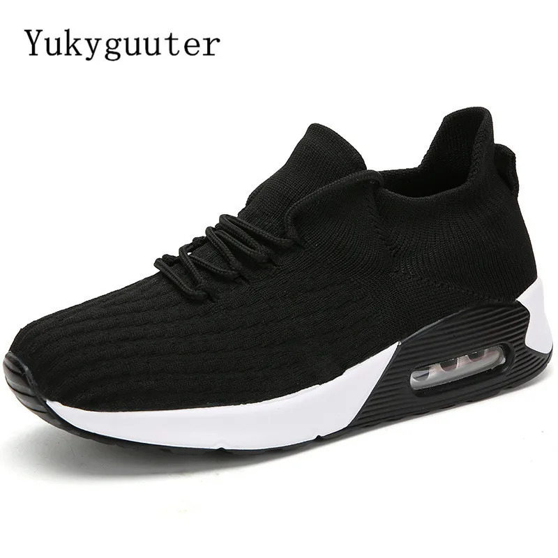 Sneakers Girls Flat Running Woman Outdoor Breathable Knit Upper Soc Lightweight Athletic Chunky Shoes Lace Up Platform