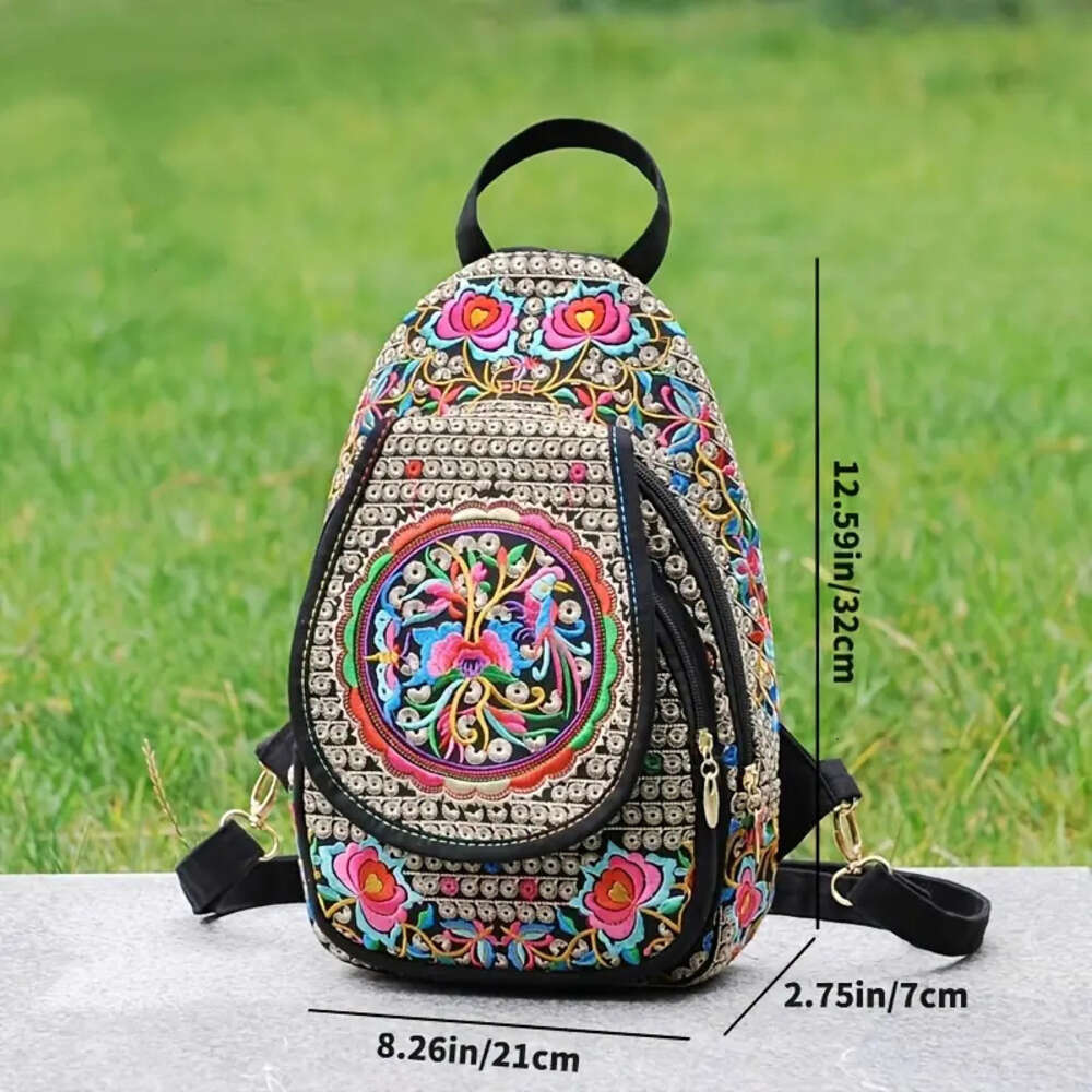 Women's Mini Embroidery Backpack, Backpack With Detachable Strap, Ethnic Style Versatile Multifunction Chest Bag H6.19#24 ddmySept