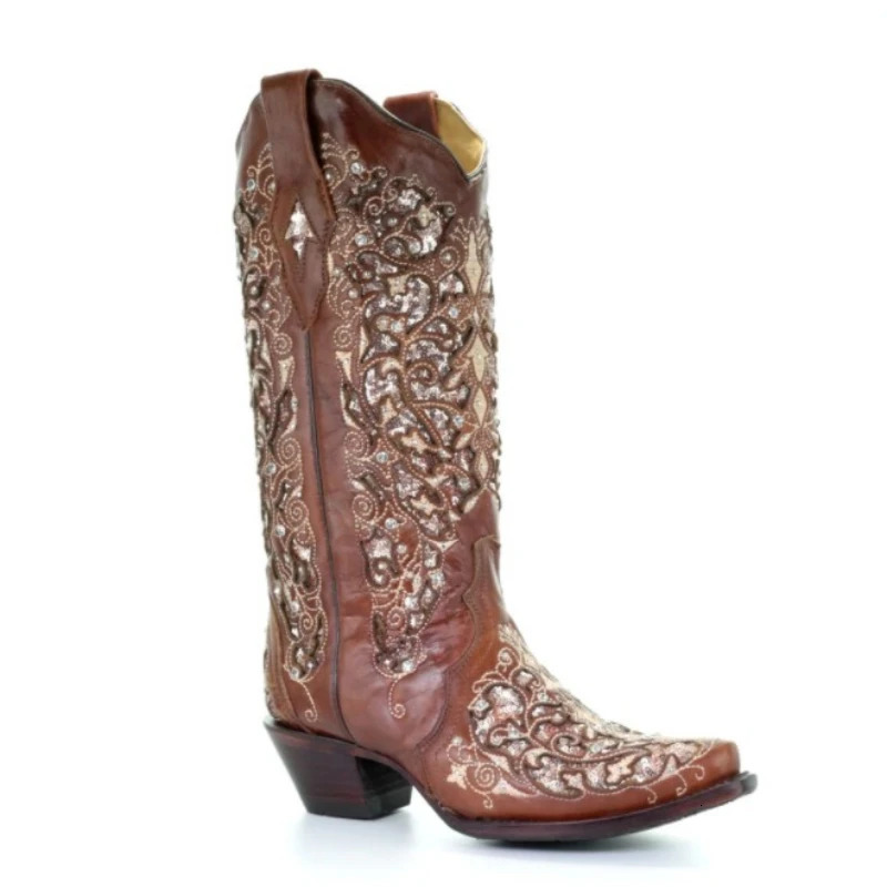 Drop Vintage Rhie Hollow Out wer Western Cowboy Boot Pointed High Heel Knight Large WomenS Boots 35-45 240619