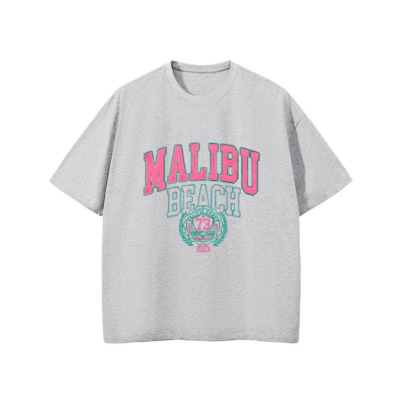 MALIBU BEACH Letter Printed Women T shirt Summer Female Fashion Trend Short Sleeve Tees Oversized ONeck Harajuku Clothing Tees 240618