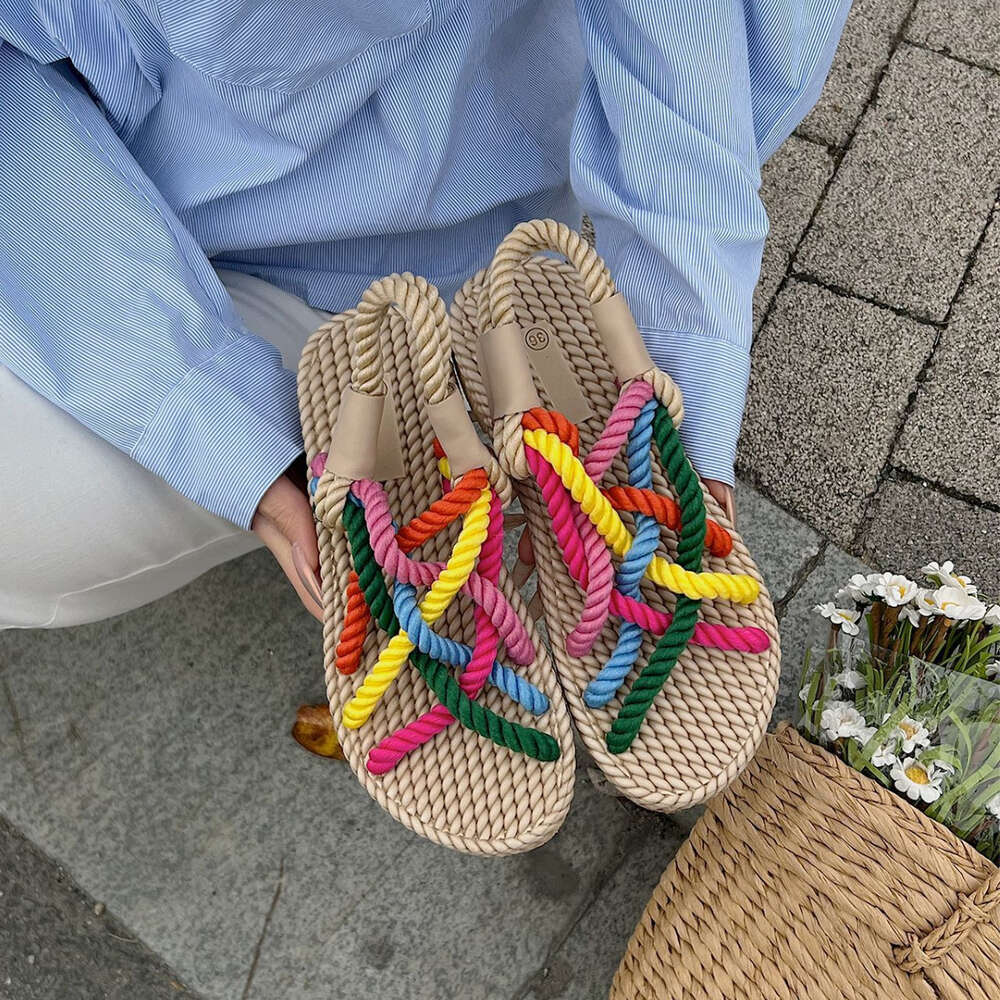Summer Large Size New Women S Rainbow Dopamine Small Fresh Knitted Rope Sandals Ddmysaturn