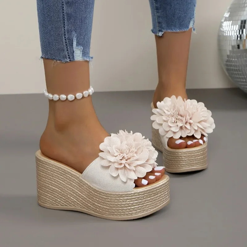 Wedges Sandals Women Slippers Summer Beach Platform Shoes Flower Slippers Women High Heel Slippers Women Fashion 240619