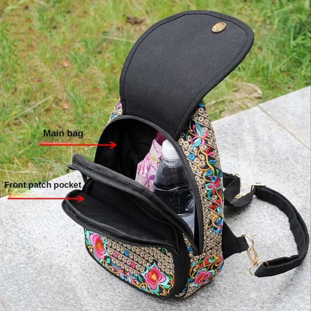 Women's Mini Embroidery Backpack, Backpack With Detachable Strap, Ethnic Style Versatile Multifunction Chest Bag H6.19#24 ddmySept