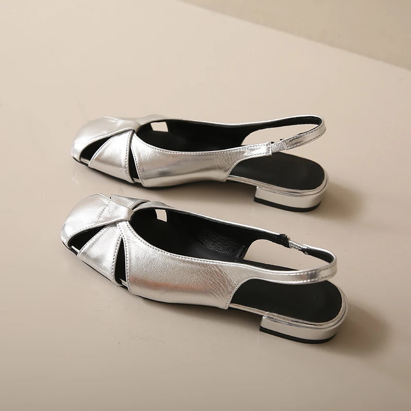 Summer Womens Gold Silvery Flats Boat Shoes Square Toe Slip on Flat for Woman Ballet Comfortable Female Sandals 240619 - view 5