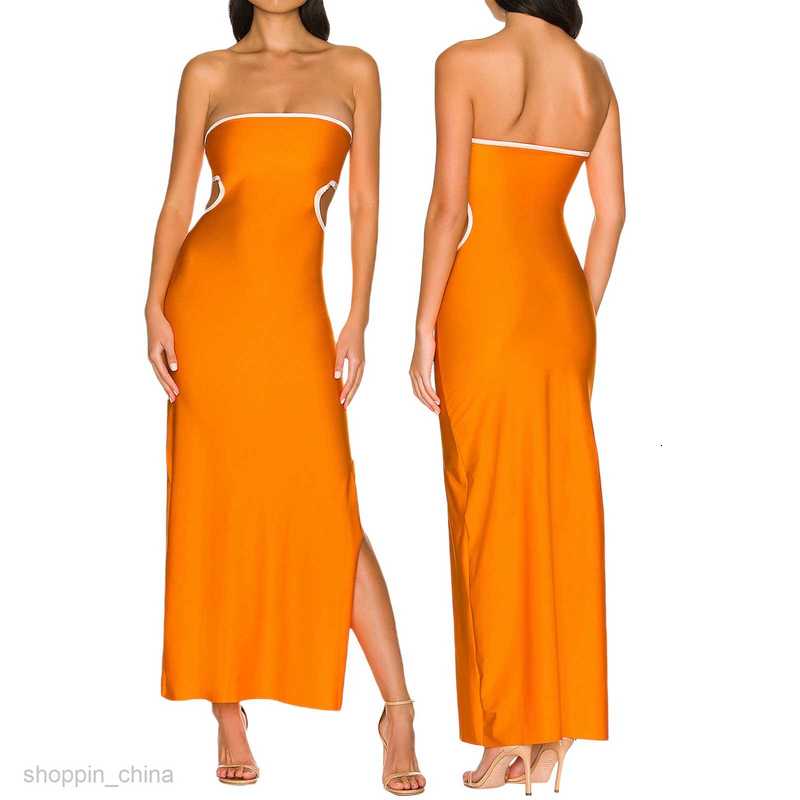 Basic Casual Dresses Combhasaki Womens High Street Casual Cutout Tube Tops Dress Fashion Gradient/Solid Color Off-shoulder Skinny Slit Long Sundress