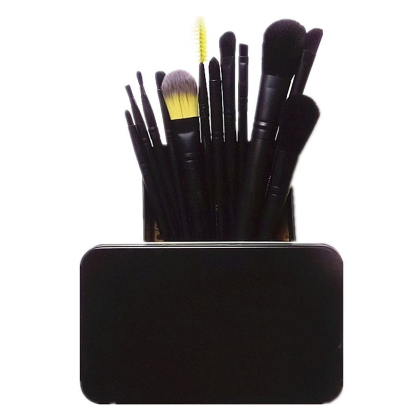 12pcs Portable Makeup Brushes Make Up Brush Set Foundation Blush Eye brocha de maquille Kit Metal Box