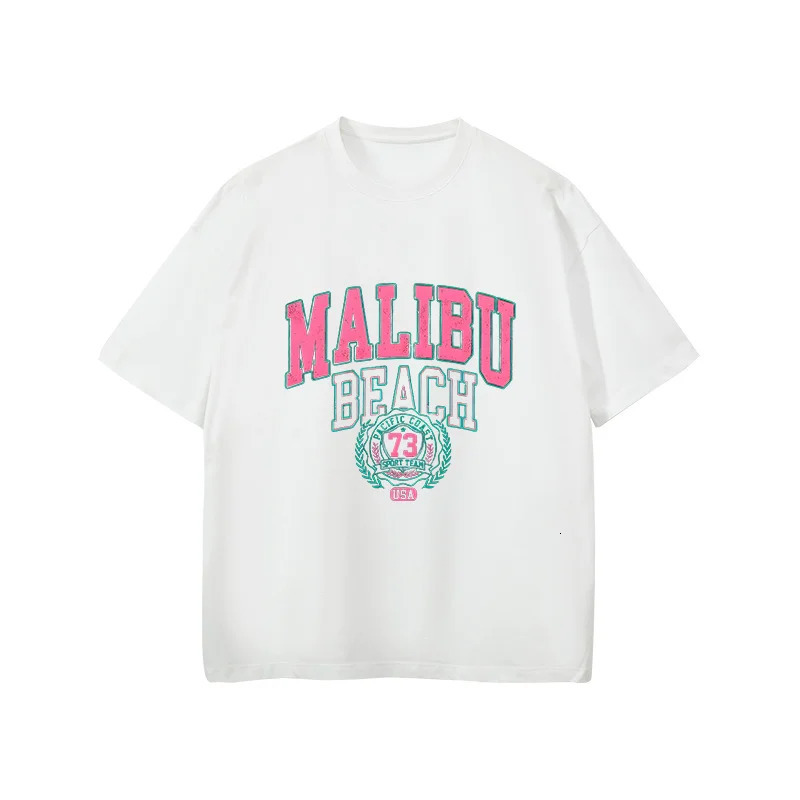 MALIBU BEACH Letter Printed Women T shirt Summer Female Fashion Trend Short Sleeve Tees Oversized ONeck Harajuku Clothing Tees 240618