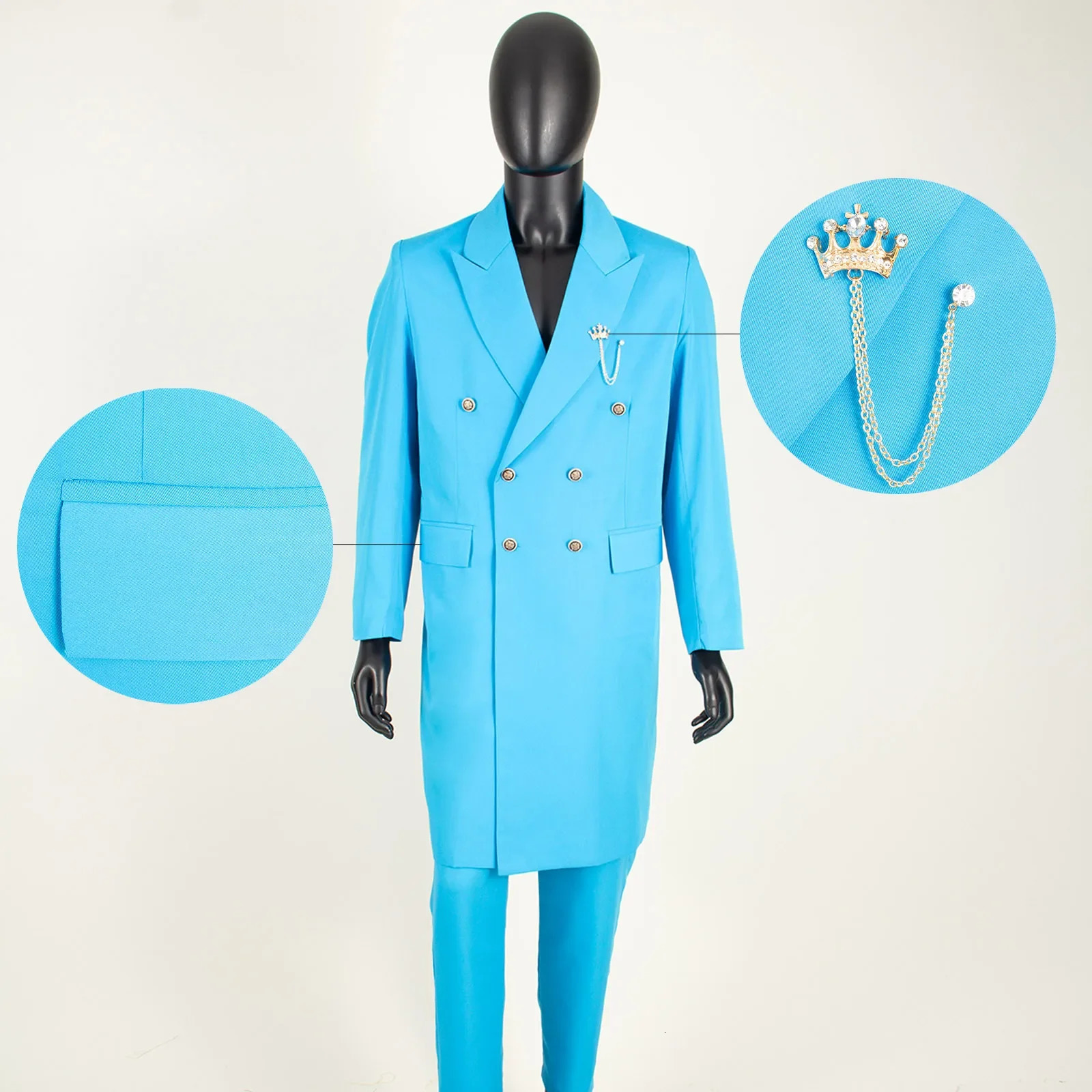 African Suits for Men Double Breasted Full Sleeve Slim Fit Chian Blazer and Trousers Set Dashiki Clothes Formal Outfits A2316080 240618