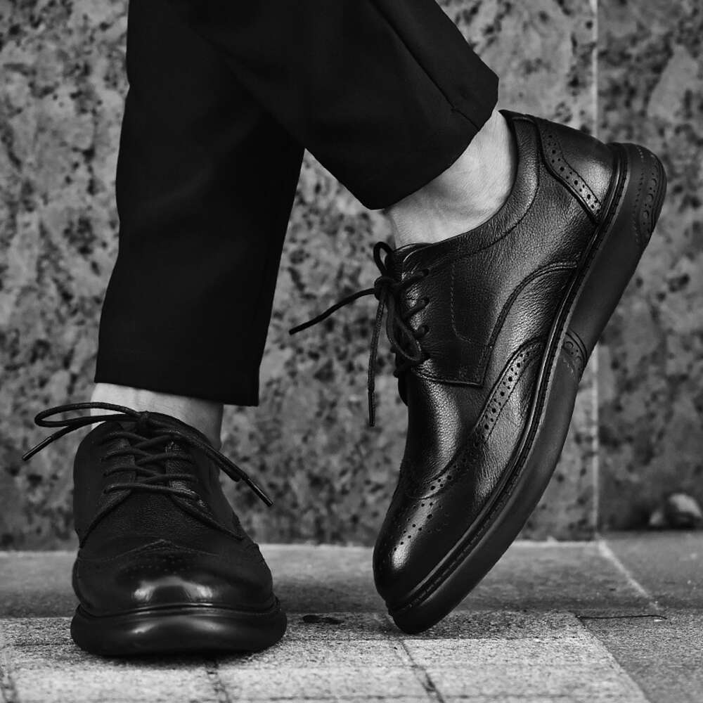Block Men S Low Cut Top Layer Cowhide Upper Large Sized Casual Shoes Black Carved Business Leather Ddmysaturn