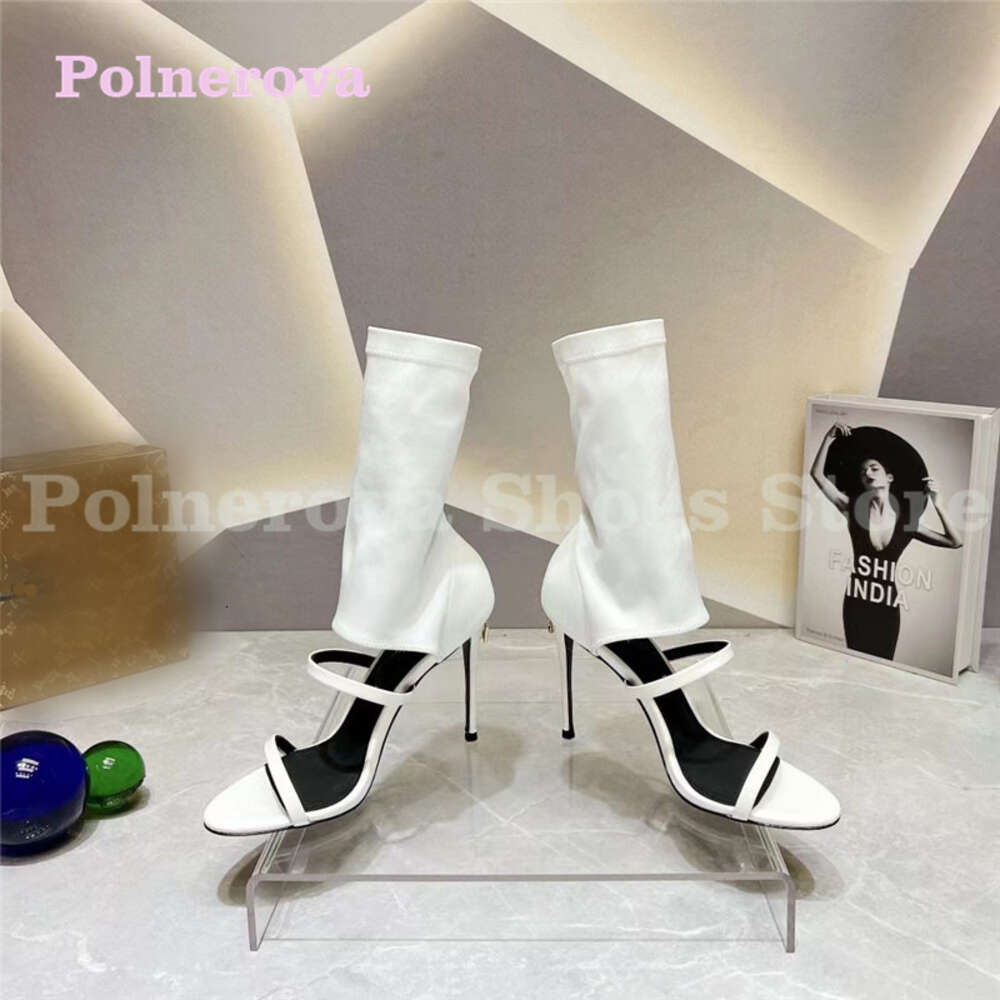 One-Word Strappy Stiletto Open-Toed Sandals Women's Summer Roman Niche White High-Heeled Fashion Shoes