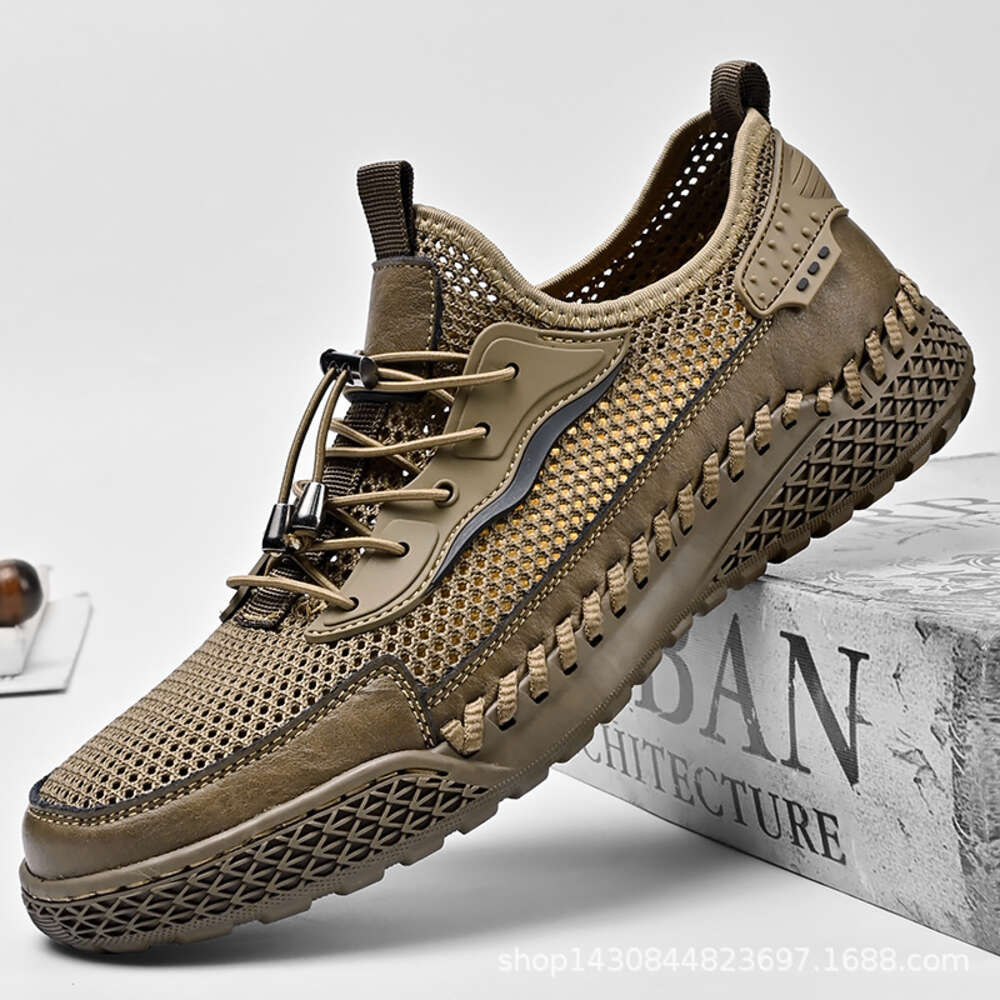 Ddmyoutdoor Italian Cabinet Removal Leak Detection Genuine Leather Flying Woven Sports Men S Mesh Casual Shoes Hollowed Out