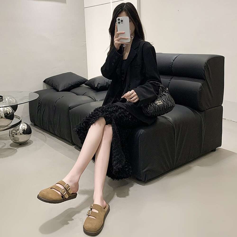 New Women Large S Head British Style Muller Reverse Velvet Buckle Sandals Lazy Slippers Ddmysaturn