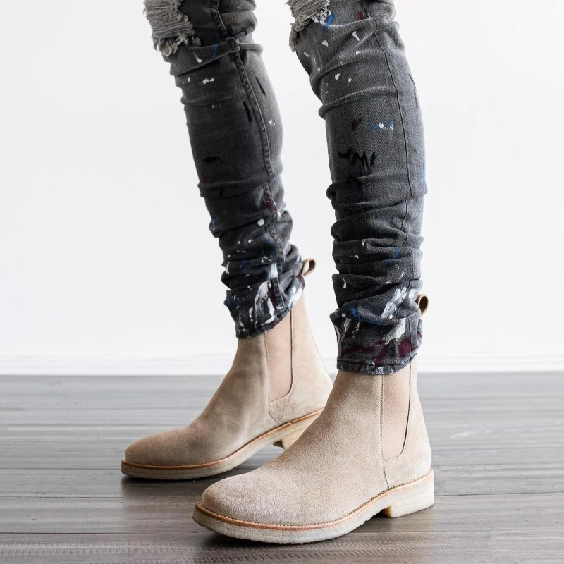 Lover's Genuine Leather Chelsea Boots Cow Suede Women Men Round Toe Slip-On Business Short Boots Size 35- Ankle Leather Boots 240619