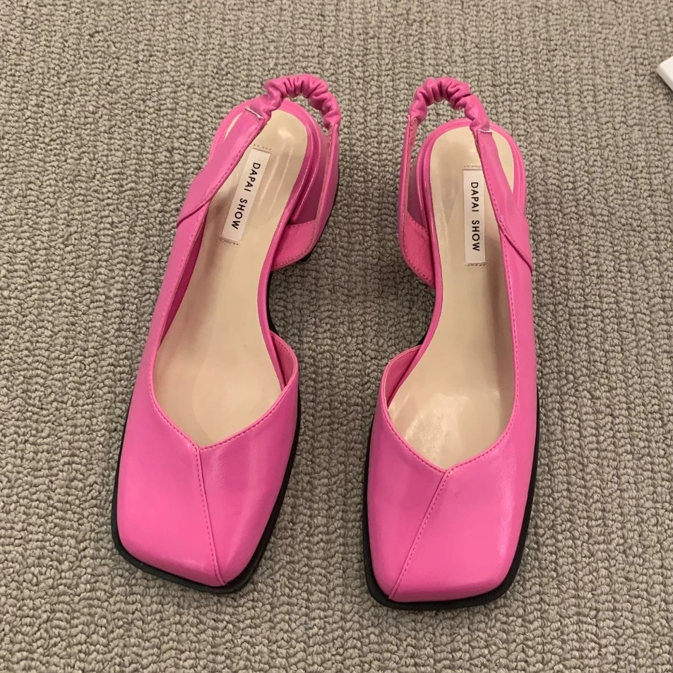 2024 Summer Elegant Womens Sandals Fashion Womens Elastic Band Flat Shoes Womens Light Party Shoes Square Shoes 35-39 240617