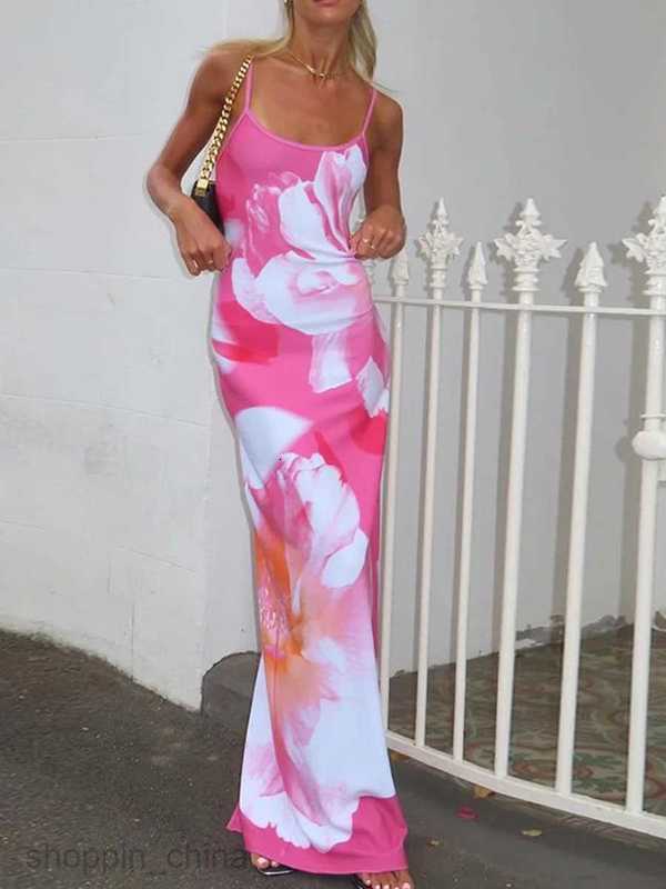 Casual Dresses Floral Print Sleeveless Slips Slit Sexy Bodycon Maxi Prom Dress Summer Women Elegant Y2K Party Club Long Robe Outfits