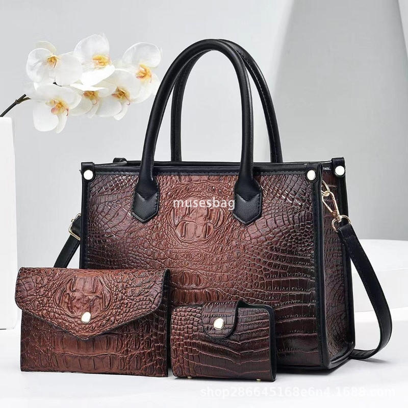 High quality women designer retro multifunctional crocodile pattern single shoulder crossbody handbag with large capacity three piece set mother bag