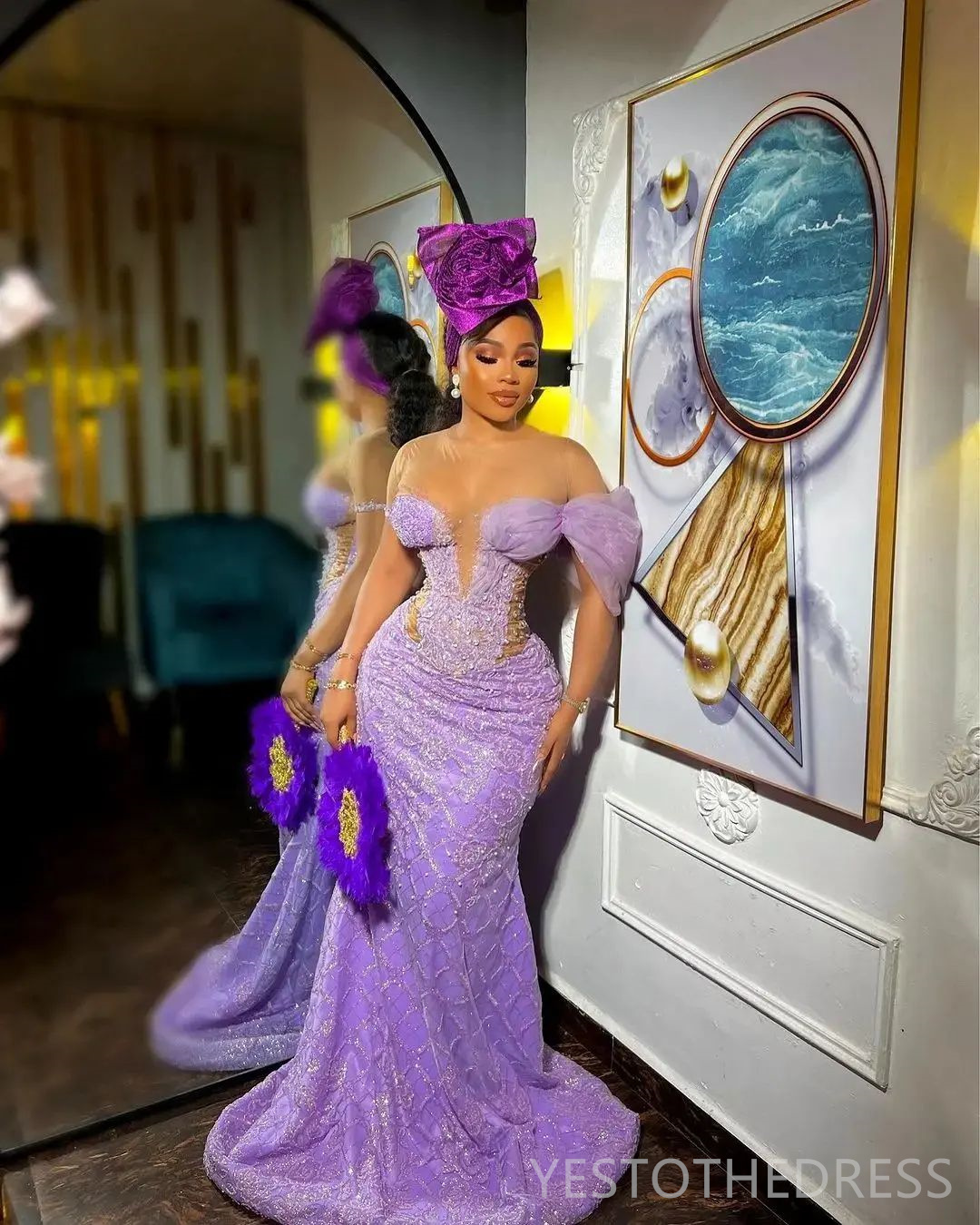 2024 Lavender Prom Dresses for Special Occasions Promdress Evening Formal Gowns Illusion Mermaid Sheer Neck Beads Lace Birthday Dress Second Reception