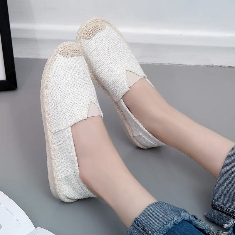 Womens Flat Slip On Canvas Summer Strap Loafers Straw Espadrilles Ladies Casual Comfort Ripped Slip On Lazy Shoes Female 240619