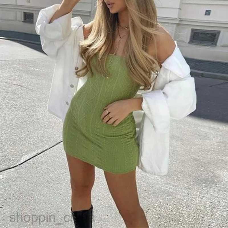 Basic Casual Dresses Combhasaki Women's Summer Sleeveless Strap Solid Color Geometric Print Cable Knit Bodycon Short Mini Fairycore Dress