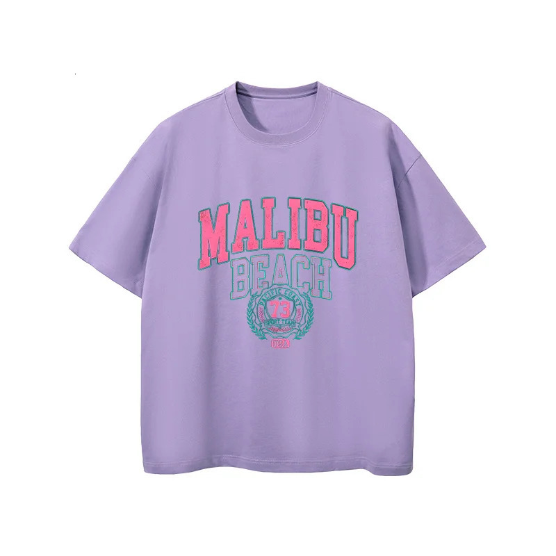 MALIBU BEACH Letter Printed Women T shirt Summer Female Fashion Trend Short Sleeve Tees Oversized ONeck Harajuku Clothing Tees 240618