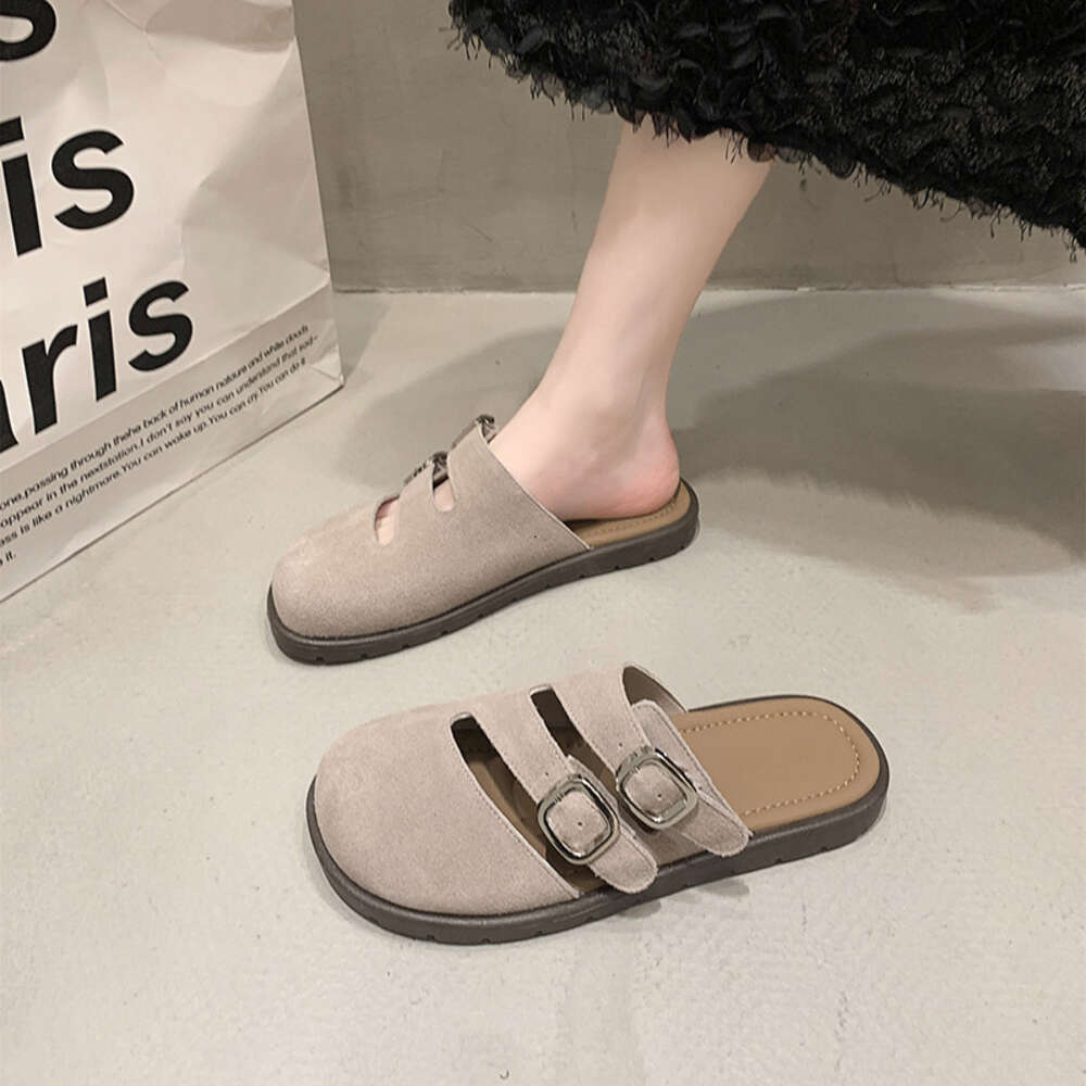 New Women Large S Head British Style Muller Reverse Velvet Buckle Sandals Lazy Slippers Ddmysaturn
