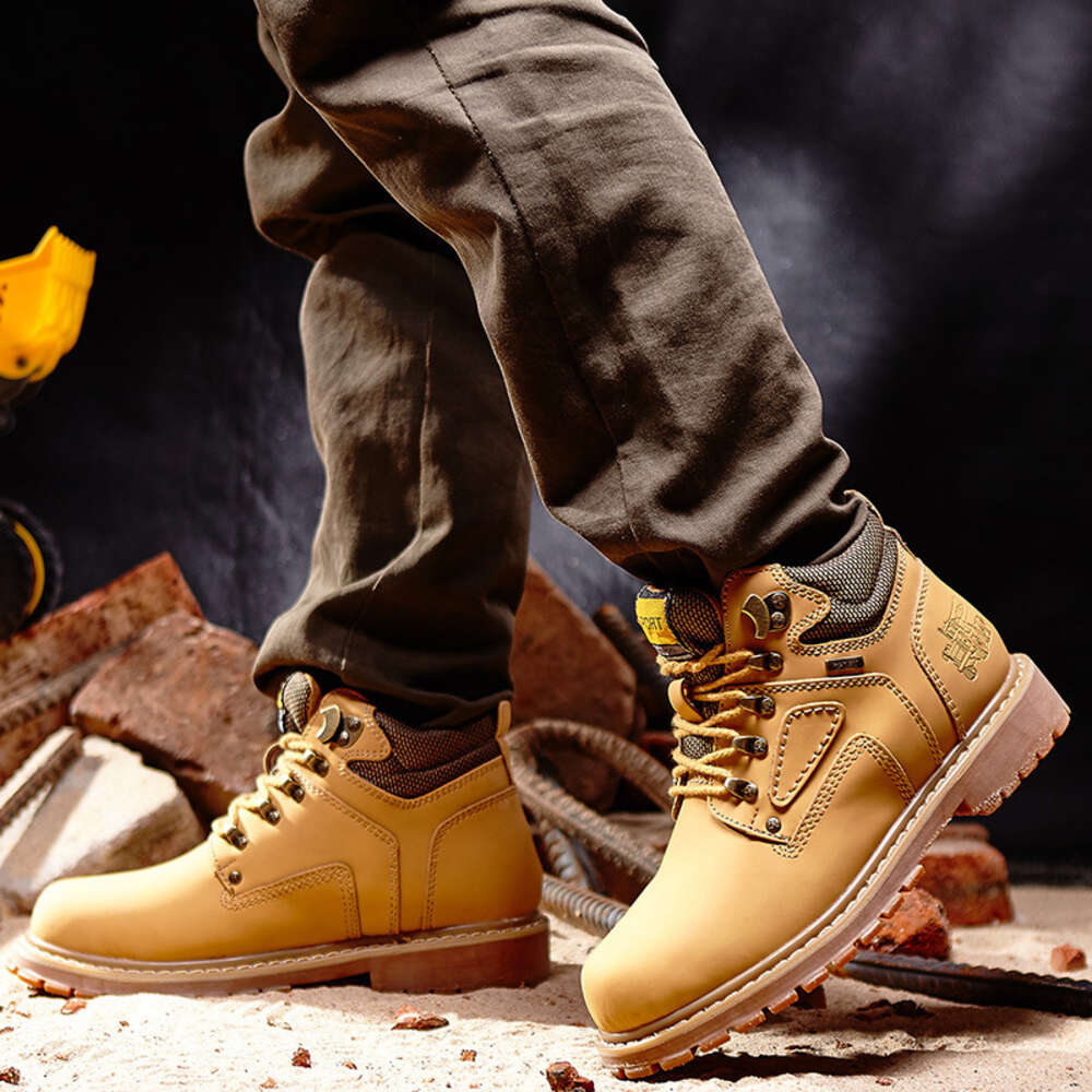 Men S Work High Top Shoes Autumn And Winter Genuine Short Big Yellow Trendy Matte Leather Boots Large Size Ddmysaturn