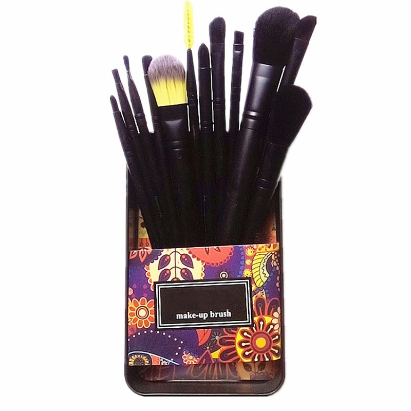 12pcs Portable Makeup Brushes Make Up Brush Set Foundation Blush Eye brocha de maquille Kit Metal Box