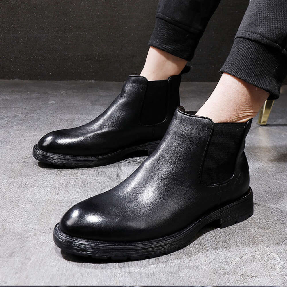 Leather Short Genuine Men S Shoes Thick Sole New Chelsea Style Fit Business High Top Boots Ddmysaturn