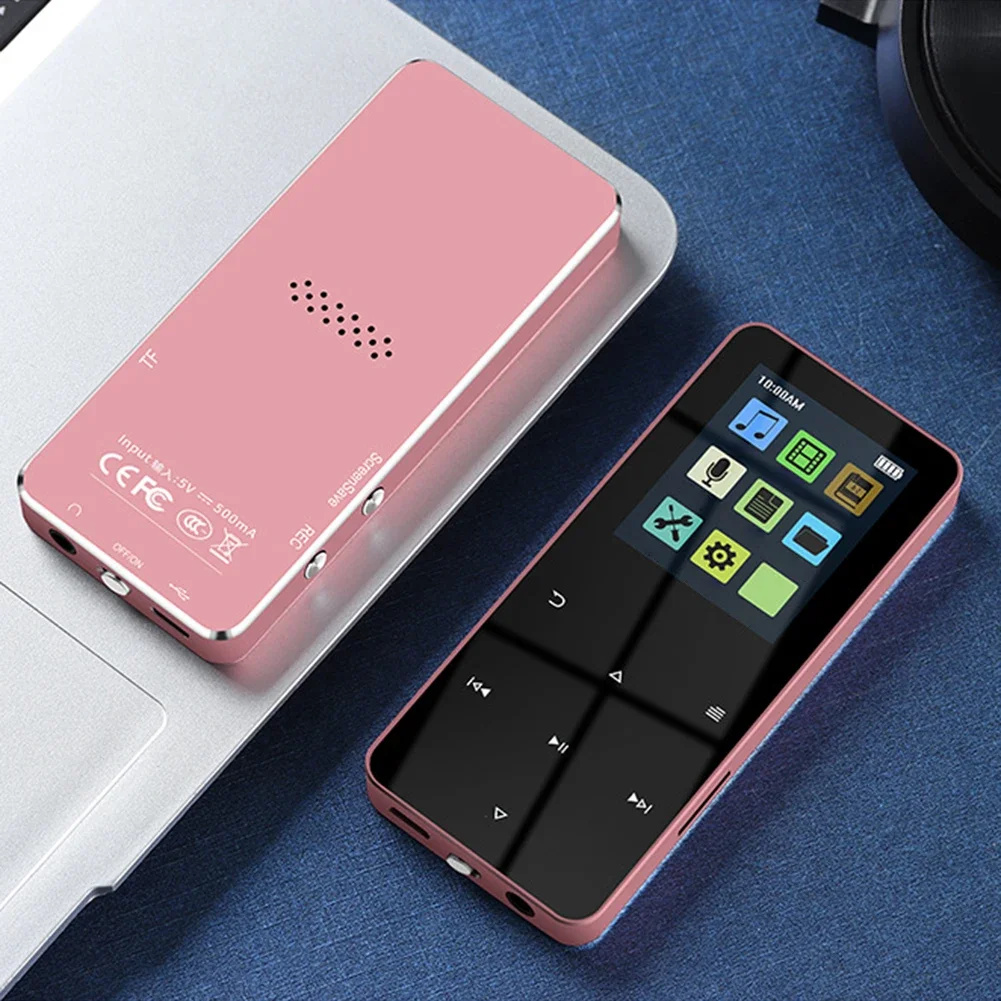 MP4 Player 1.8 Inch Metal Touch MP3 MP4 Music Player Walkman Bluetooth 5.0 Support TF Card Built-in 8GB Speaker FM Radio Dictionary Alarm Clock E-Book