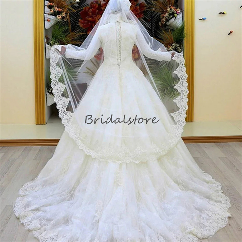 Elegant Muslim Islamic Wedding Dresses Long Sleeve High neck A Line Lace Church Bridal Gowns Arabic Country Bride Dress 2024 vestidos de novia de tall
