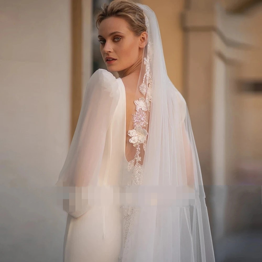 Mermaid Wedding Sexy Dress 2024 V-Neck Beads Backless Long Puff Sleeves Princess Bride Gown Vestidos De Novia Custom Made