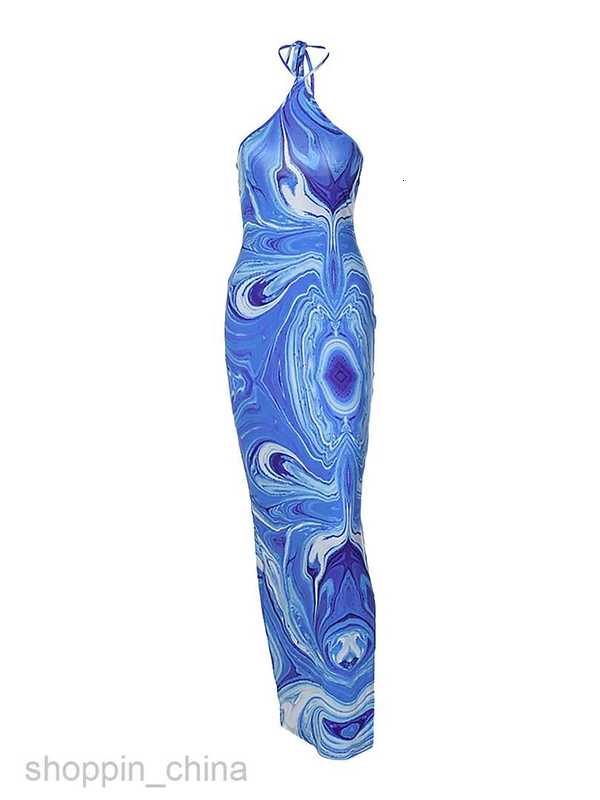 Casual Dresses Hugcitar Spring Tie Dye Halter Sleeveless Backless Bandage Slit Sexy Elegant Maxi Dress Women Clothes Beach Vacation Party