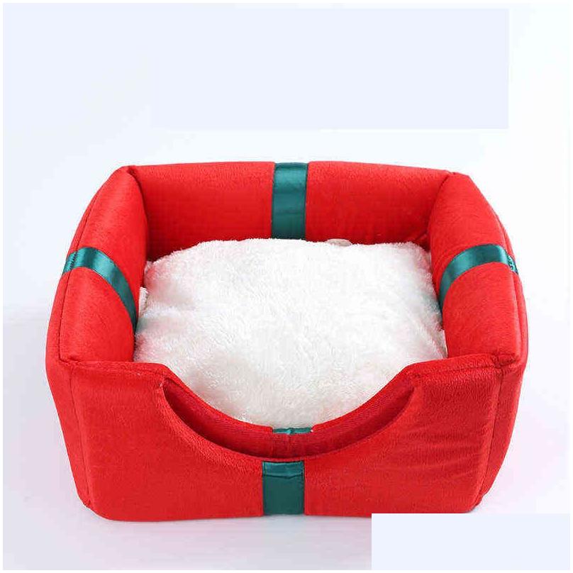 Dog Houses Kennels Accessories Christmas Cat House Kennel Puppy Cushion Small Dogs Cats Nest Winter Warm Slee Pet Bed Mat Supplies Dhwgz