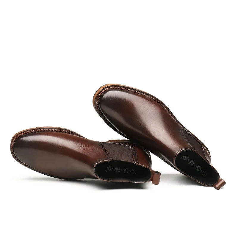 Chelsea men's boots English style leather boots cowhide made set feet comfortable wear to work 240619