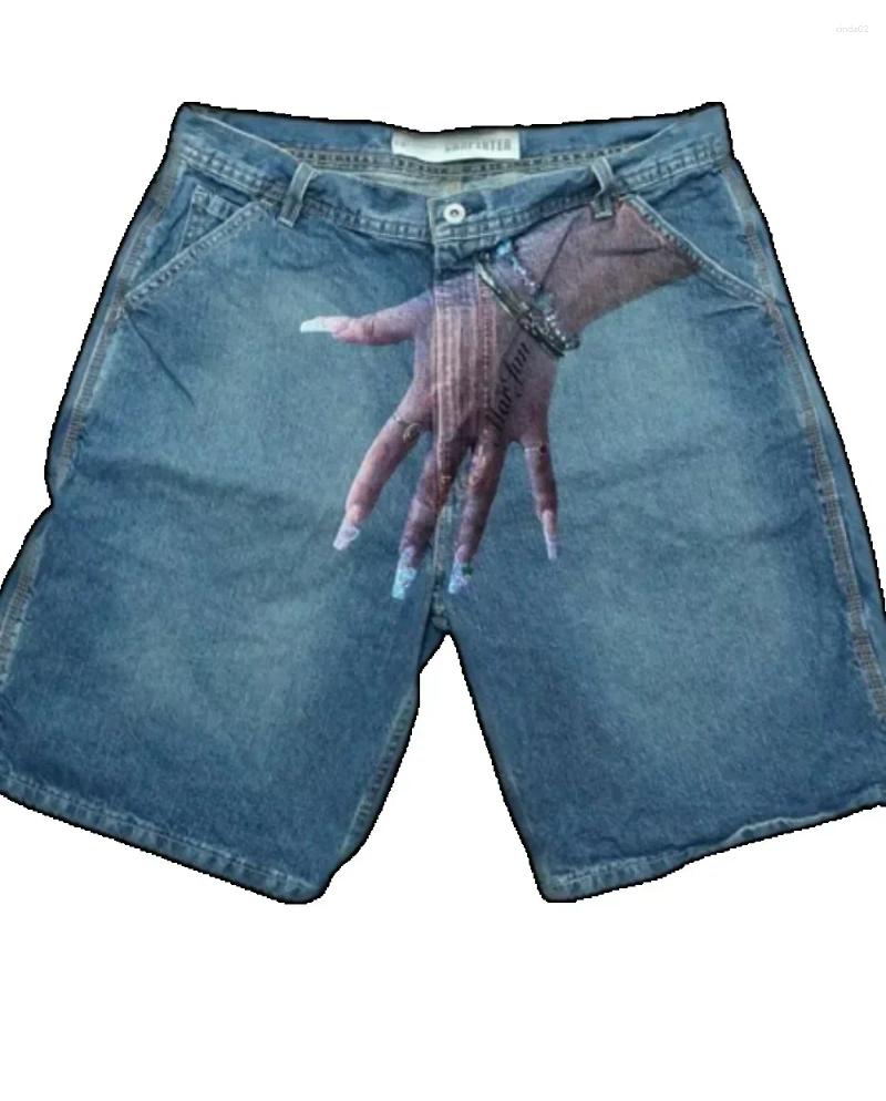 Women's Shorts Women Y2k Hands Print Vintage Baggy Jeans Woman Streetwear Jorts Korean Cargo Harajuku Denim Blue XJ260206