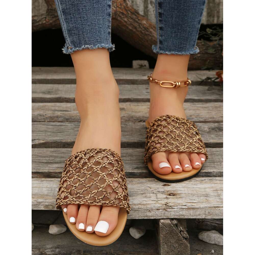 Summer Slippers Oversized With Hollowed Out Roman Ins Style Flat Sandals Beach Ddmysaturn