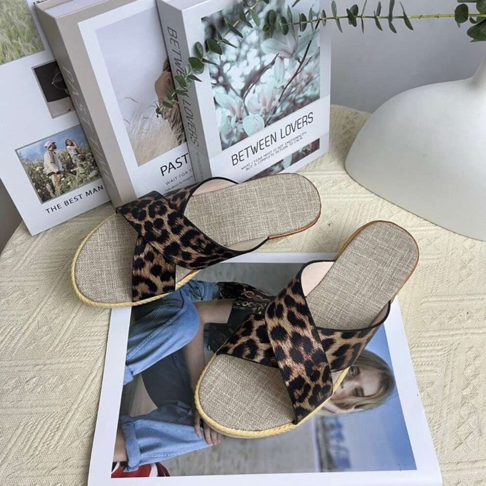 Size Summer Large New Women S Leopard Pattern Lazy Sexy Slope Heel Fish Mouth Slippers Ddmysaturn