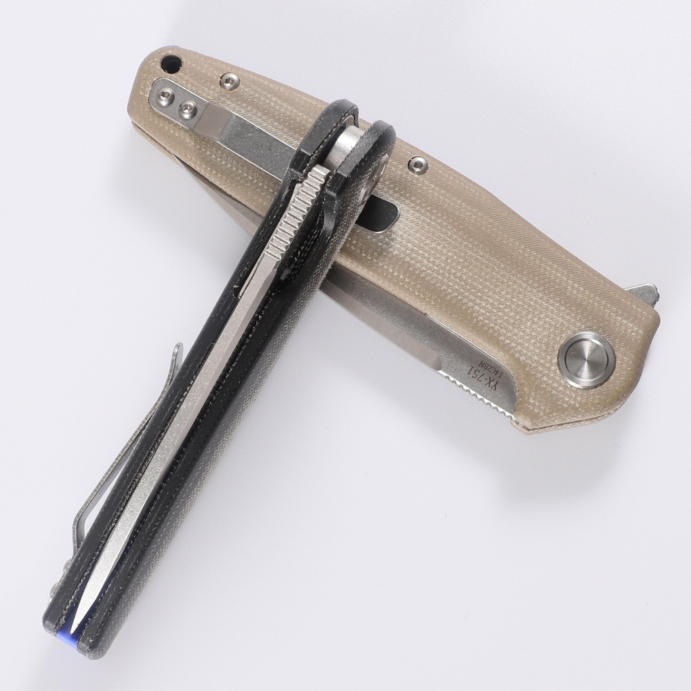 High End Flipper Folding Knife 14C28N Stone Wash Drop Point Blade CNC Micarta Handle Ball Bearing Outdoor Camping Hiking EDC Pocket Knives