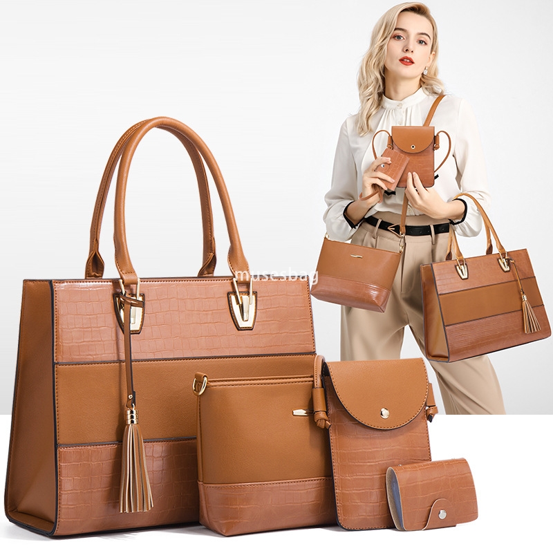 High quality women's designer classic multifunctional large capacity handbag fashionable tassel bag trendy one shoulder diagonal cross four piece