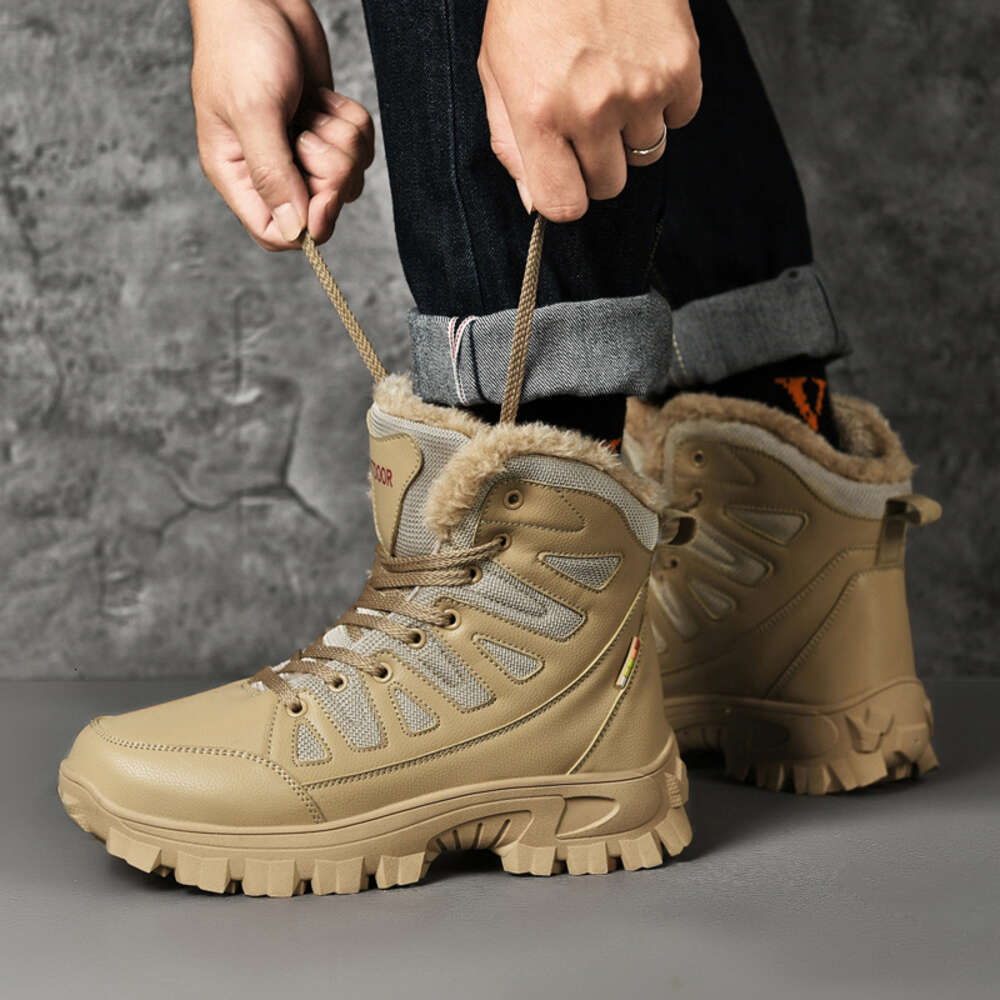 Men S Large Outdoor Leather And Plush Snow Northern Warm Cotton Boots High Top Hiking Shoes Ddmysaturn
