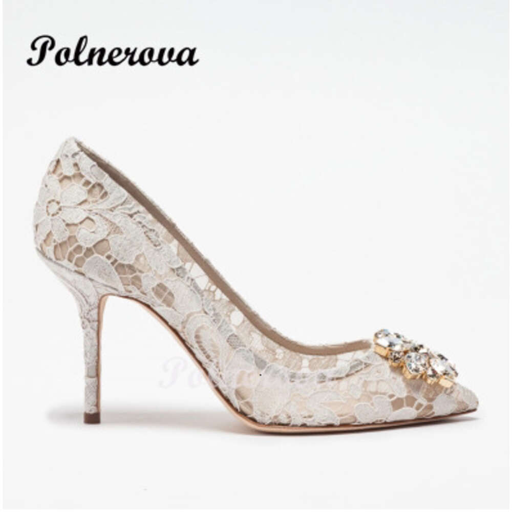 Lace Rhinestone Pointed Toe High Heel Stiletto Wedding Versatile Comfortable Work Women's Shoes