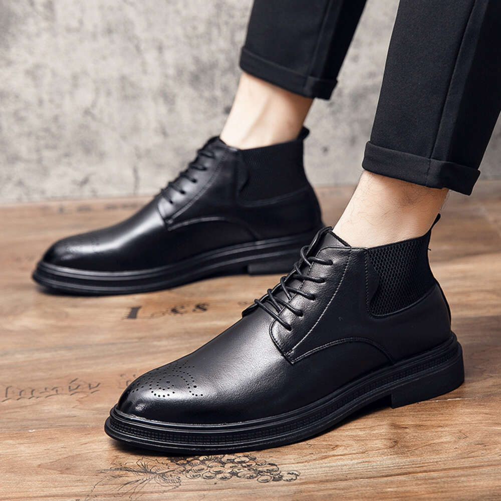 Block Chelsea English Carved Autumn Winter New Leather Casual Martin Boots Men S Shoes Ddmysaturn