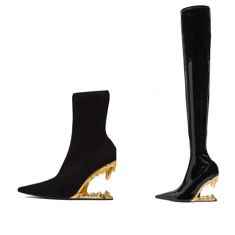 European And American New Knee-Length Thigh Women's Fashion Pointed Side Zipper Teeth High Heels Show Patent Leather Boots