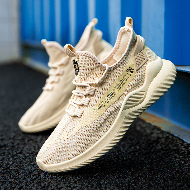 Men Running Shoes Hot Sale New Mesh Breathable Fly Woven Casual Athleisure Sneakers Comfortable Khaki Free shipping