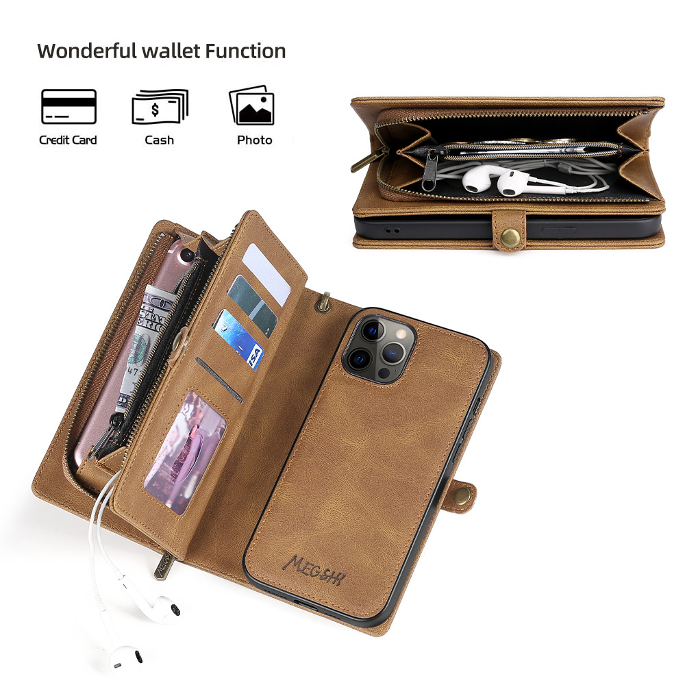 50pcs/lot A 15 wallet mobile phone holster Pink multi-function protection Pro Max plug-in card mobile phone case S22 BROWN