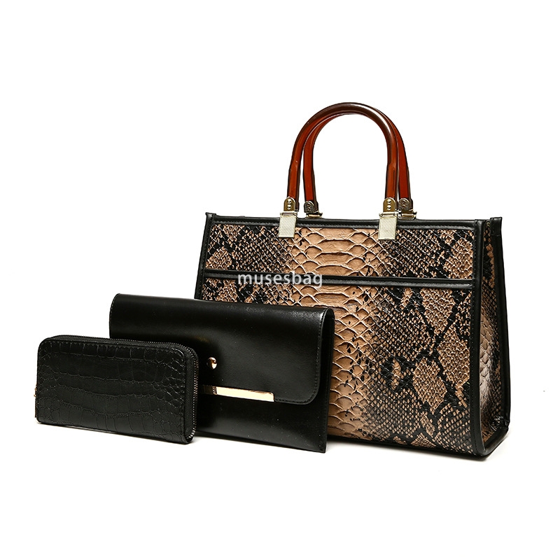 High quality women designer temperament fashionable retro versatile large capacity snake skin pattern niche handbag single shoulder set mother and chi