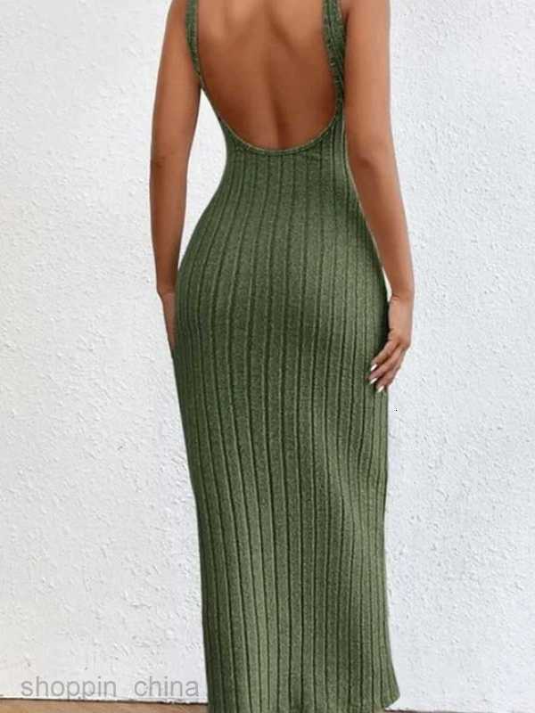 Basic Casual Dresses Backless Knit Bodycon Long Dress Women's Summer Sleeveless O Neck Tank Dress Street Vacation Beach Casual Sundress